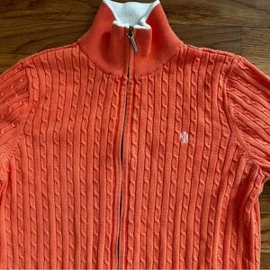 Ralph Lauren Orange and White Knit Sweater Size M